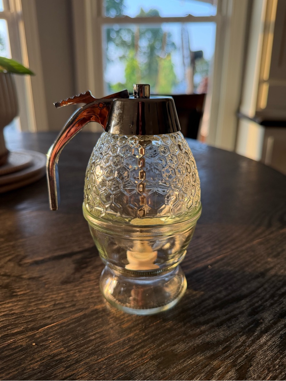 Classic Glass Honey Dispenser with Silver-Tone Lid